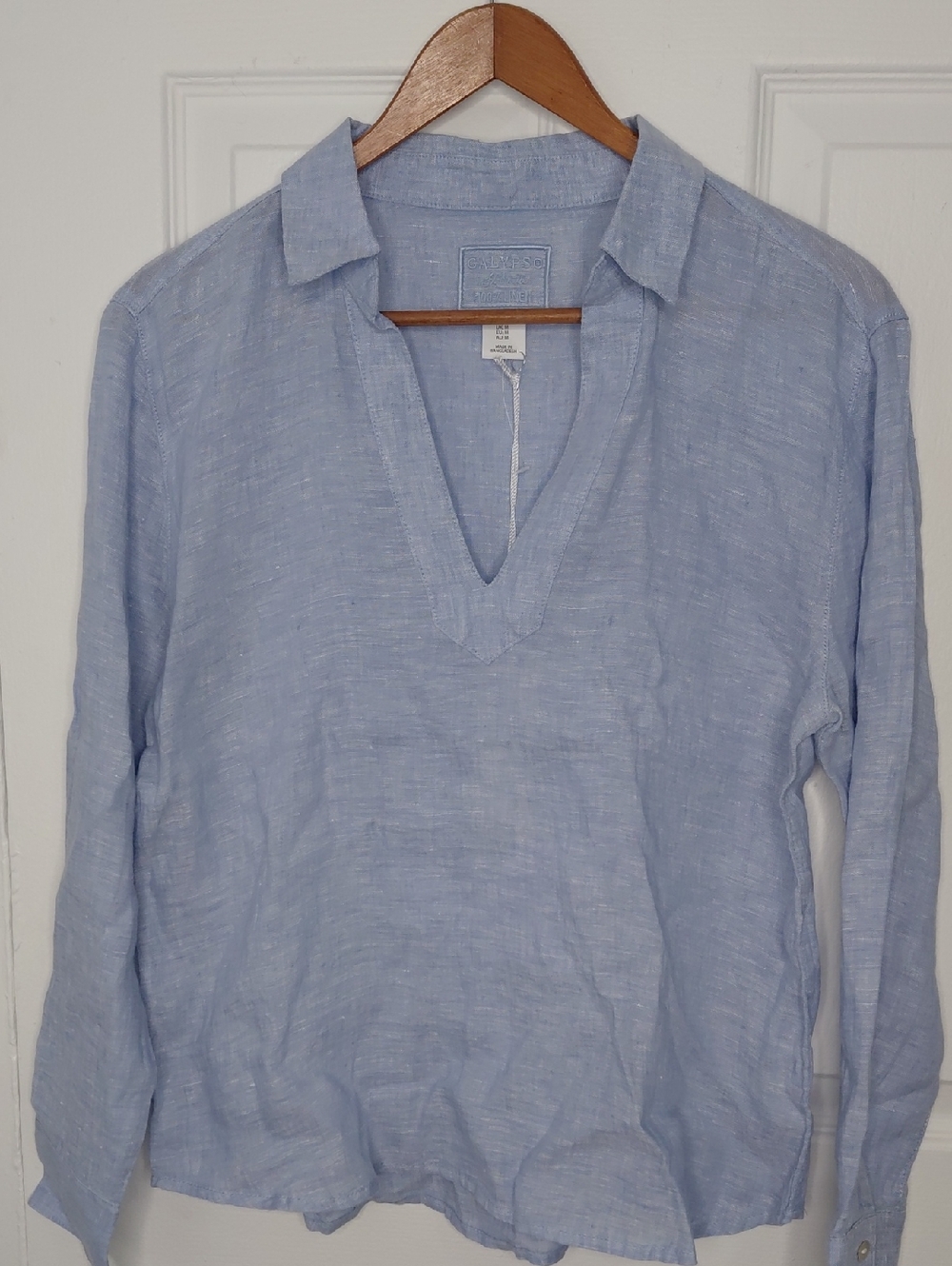 Calypso St. Barth Pale Blue Linen V-Neck Tunic 100% Linen - Picture 1 of 7